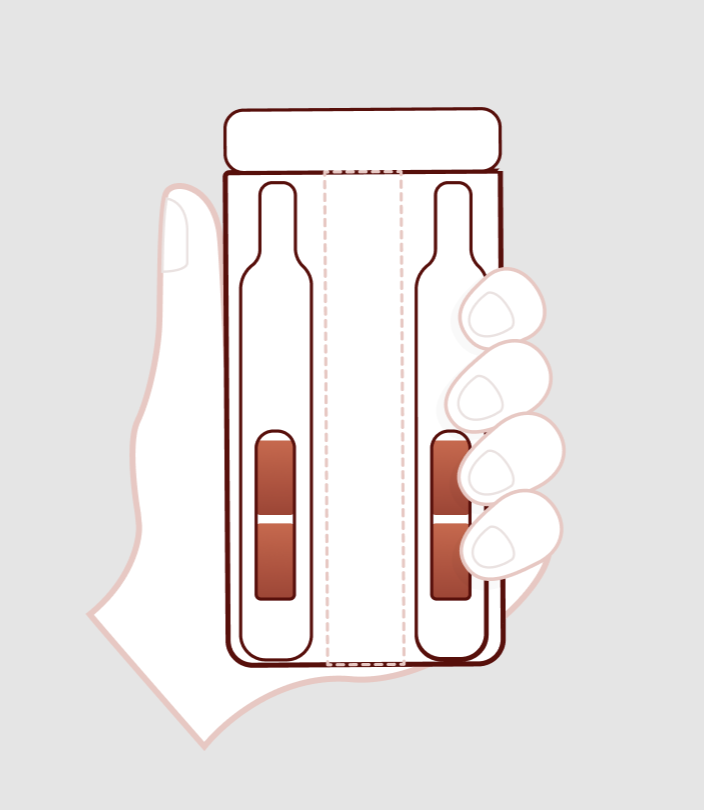 Hands pressing the thin sides of the Q-Strip Container to open it slightly